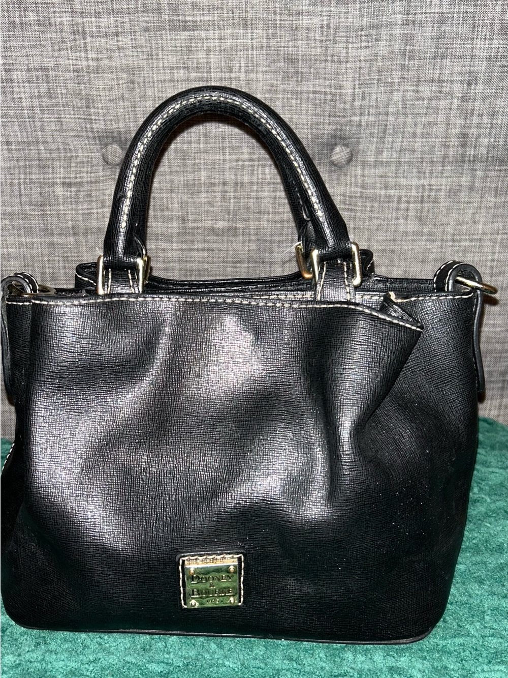 Dooney & Bourke Black Textured Leather Satchel with Gold Hardware Mini Barlow